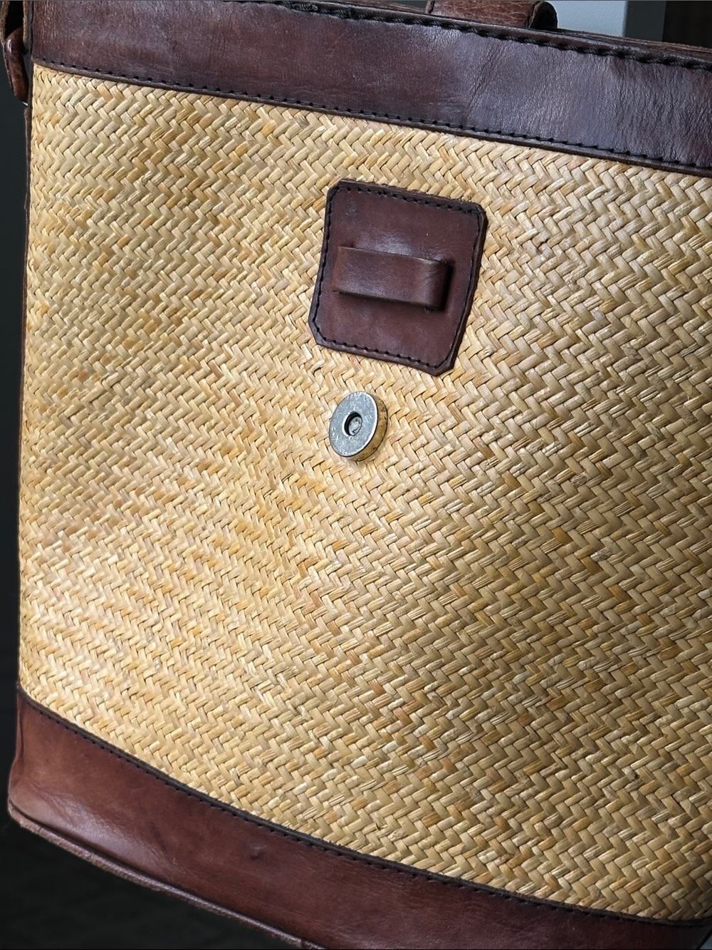 Elliott Lucca Woven Straw and Brown Leather Shoulder Bag - Brown/Beige - Picture 8 of 9